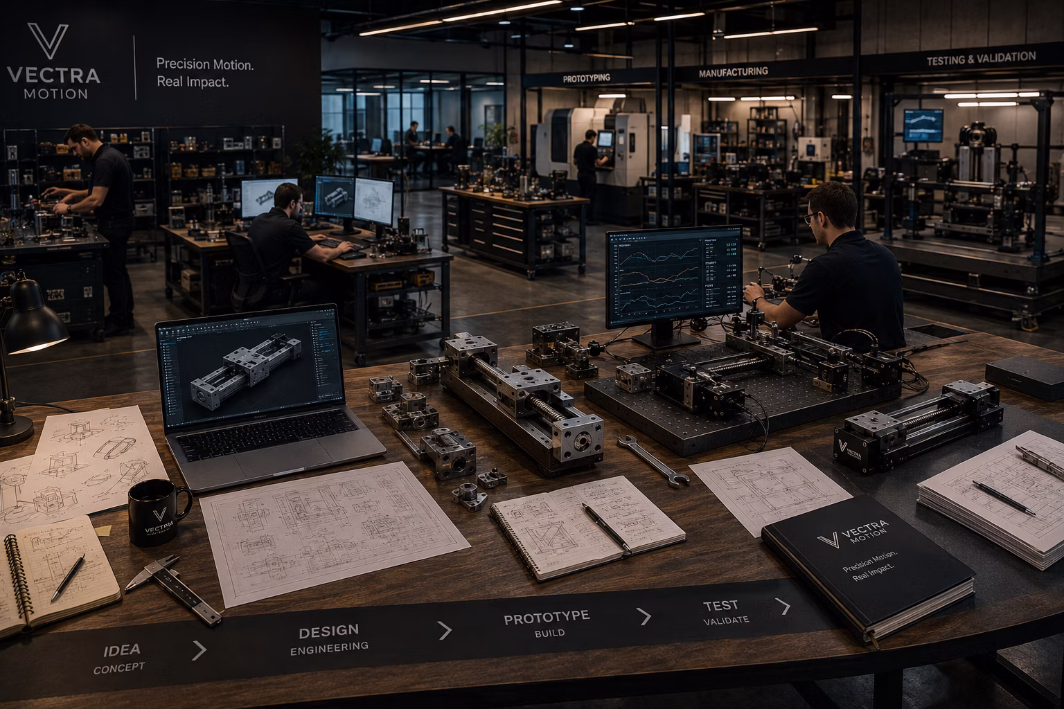 Precision motion equipment representing cross-functional engineering work