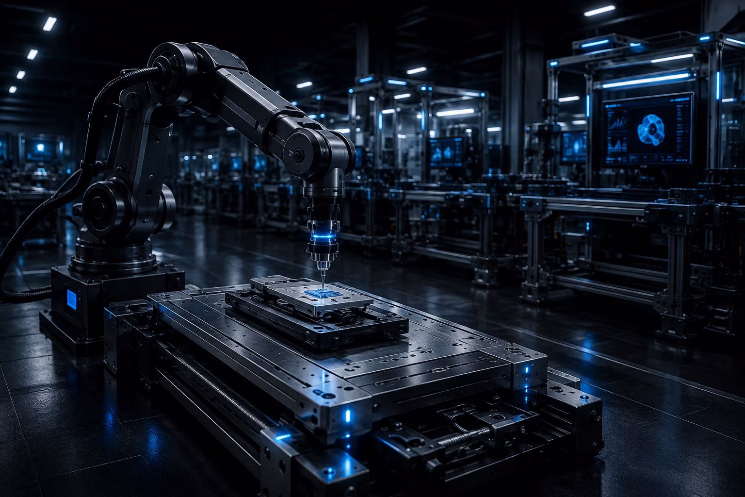 Automated manufacturing cell with precision motion equipment